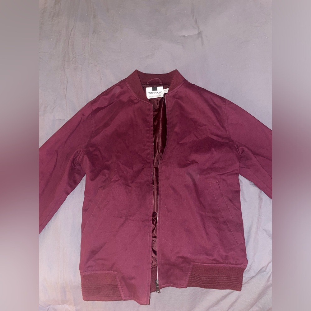 Topman Burgundy Cotton Bomber Jacket